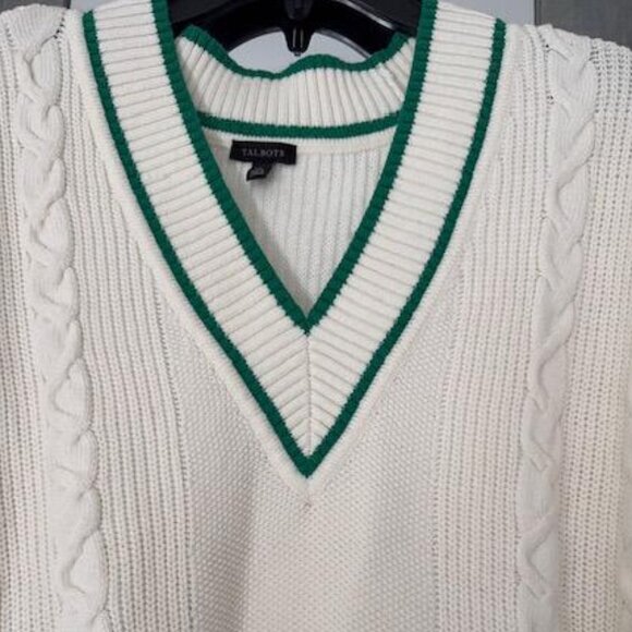 Talbots Drop Shoulder Cable Knit Sweater Vest Preppy Academia Tennis Coastal - Picture 4 of 10